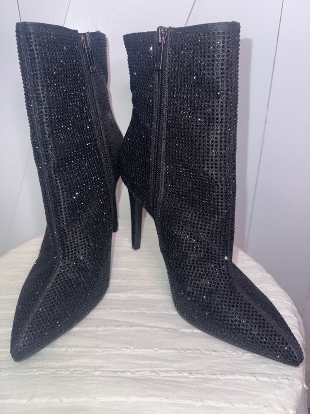 Jessica Simpson Black Rhinestone Pointed-Toe Stiletto Ankle Boots